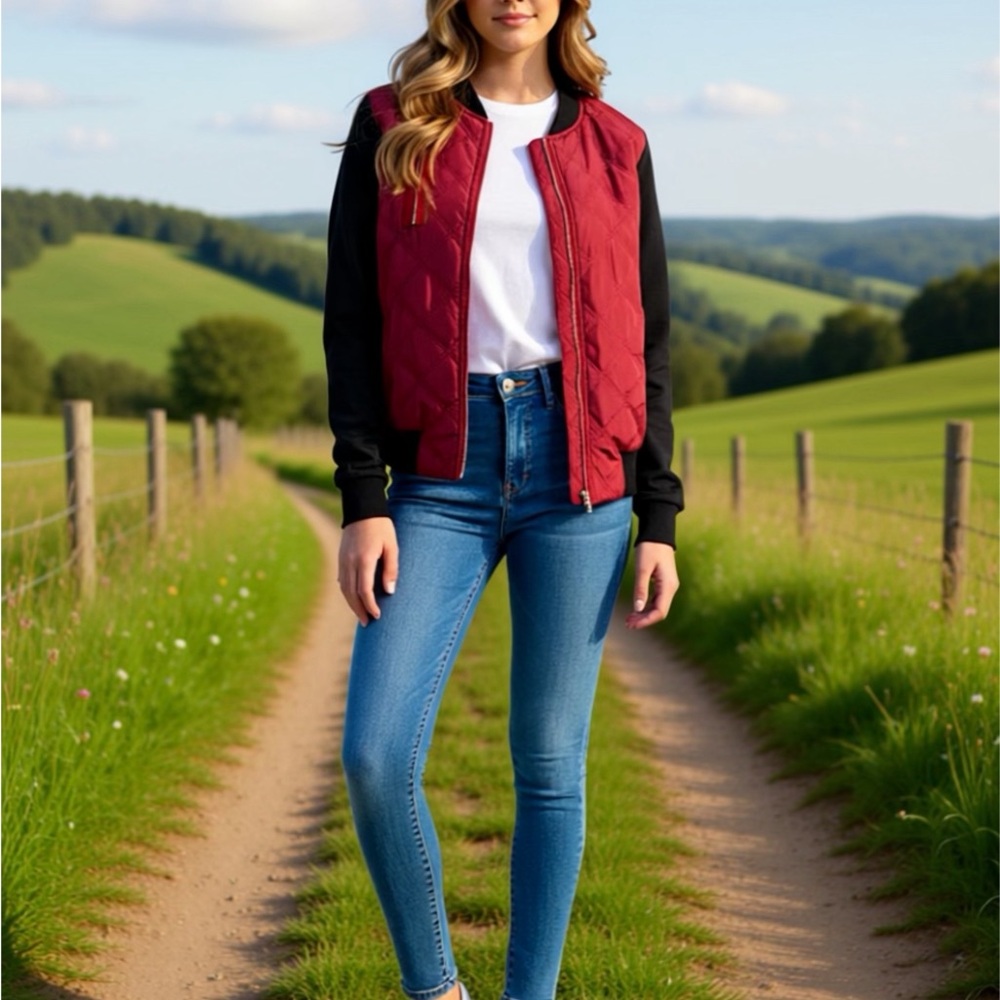 Women's Deep Red and Black Jacket